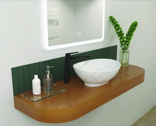 Vasque ovale à poser HANA en céramique 40,5 x 33 x 14 cm - Marbre blanc